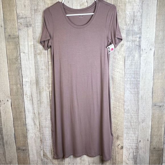 Daily Ritual Small Rosewood Color Crewneck Short Sleeve Dress New - Picture 1 of 11
